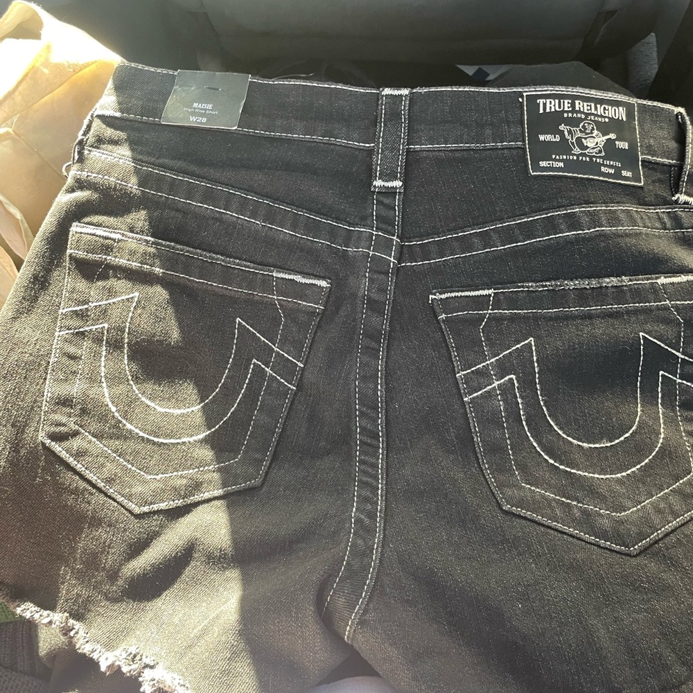 True Religion Black Denim Shorts